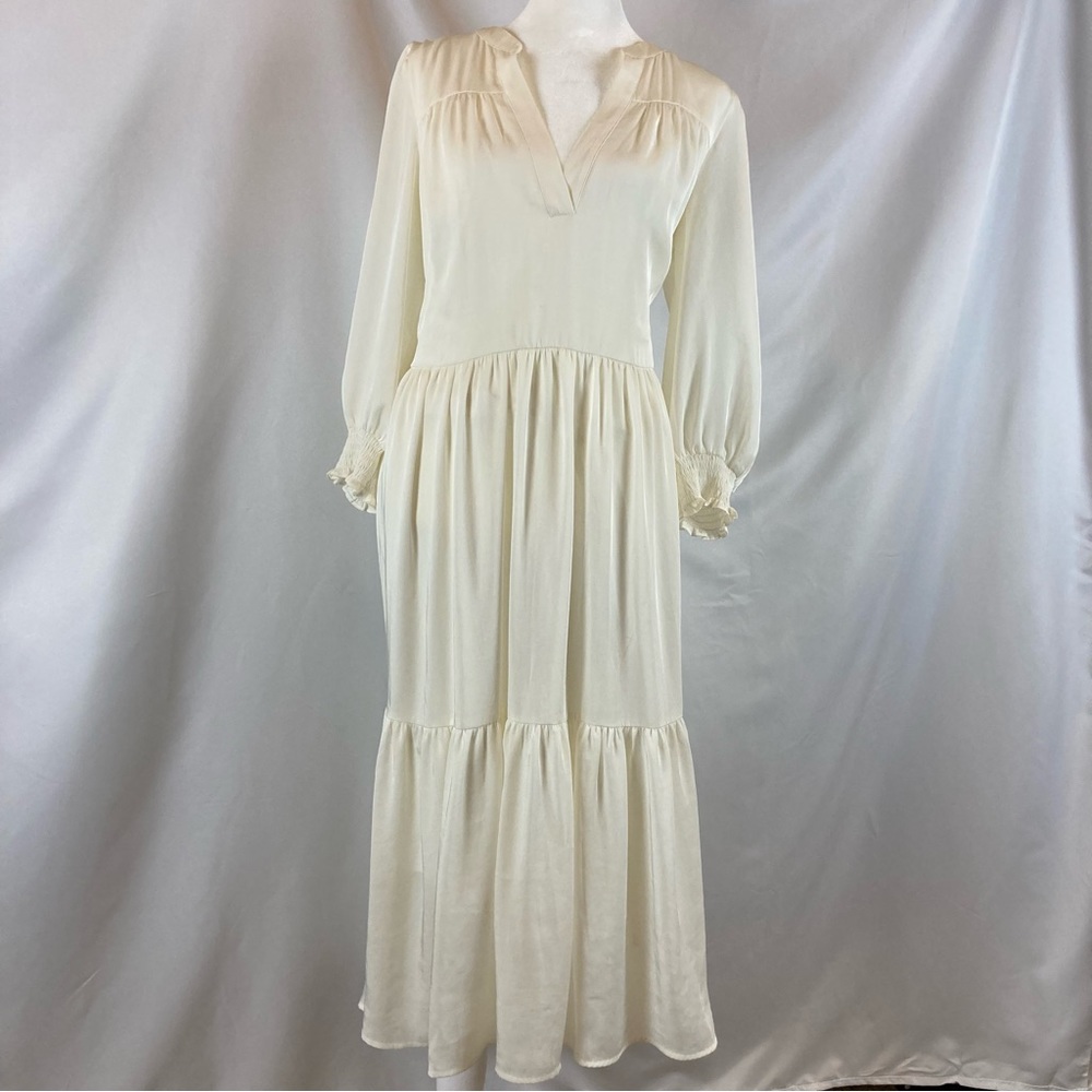 Tiered V-Neck Midi Dress — Bohemian Prairie Style — Cream